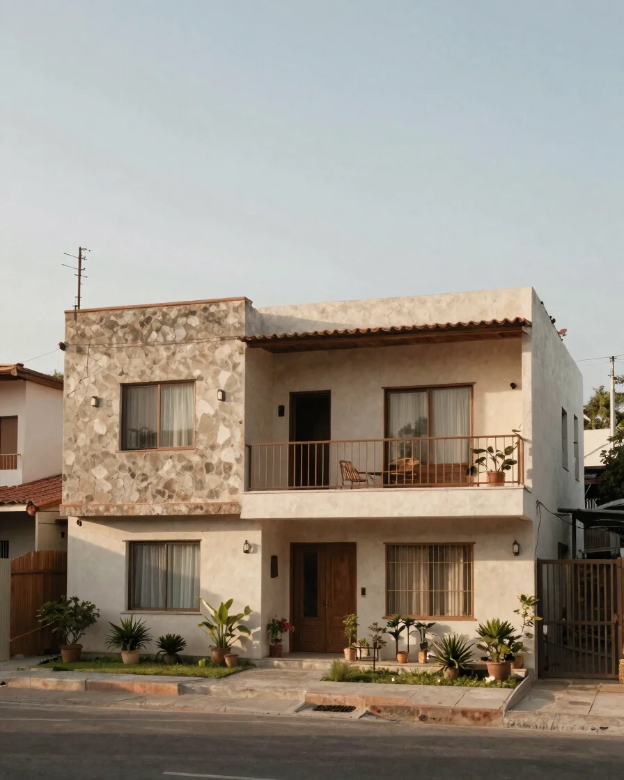 Estancia cotidiana de una vivienda con uso real, luz natural suav